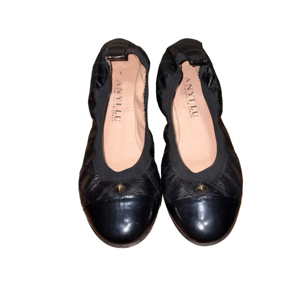 Anyi Lu Black Quilted Leather Cap-Toe Ballet Flats   Size: EU 38.5 / US 8